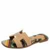 Hermes Beige Studded Suede Oran Flat Slides Size 39 For Women