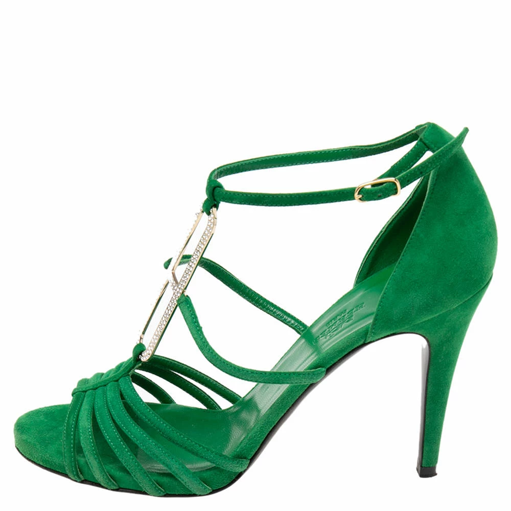 Hermes Hermès Green Suede Crystals Embellished T-Strap Open-Toe Sandals Size 38.5 For Women 4 Hermes Hermès Green Suede Crystals Embellished T-Strap Open-Toe Sandals Size 38.5 For Women - Image 2