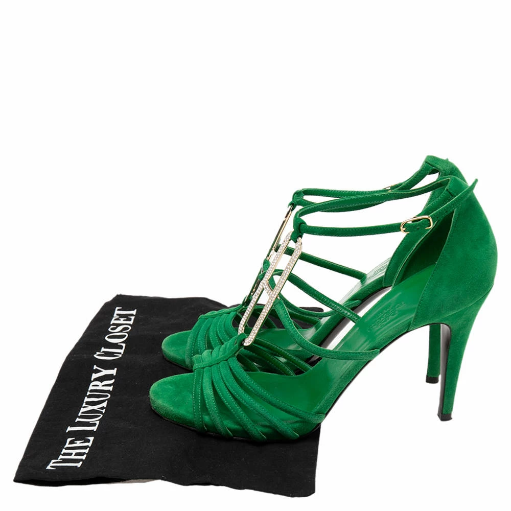 Hermes Hermès Green Suede Crystals Embellished T-Strap Open-Toe Sandals Size 38.5 For Women 10 Hermes Hermès Green Suede Crystals Embellished T-Strap Open-Toe Sandals Size 38.5 For Women - Image 8