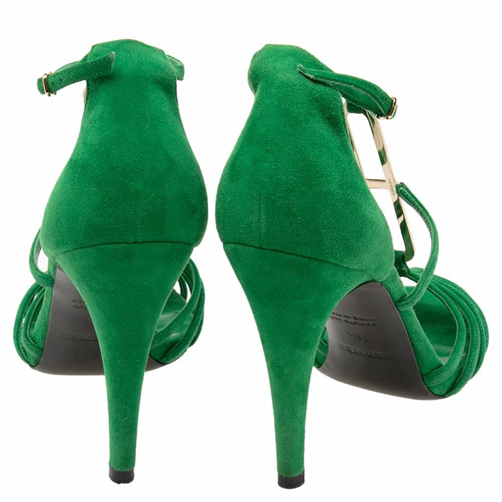 Hermes Hermès Green Suede Crystals Embellished T-Strap Open-Toe Sandals Size 38.5 For Women 7 Hermes Hermès Green Suede Crystals Embellished T-Strap Open-Toe Sandals Size 38.5 For Women - Image 5