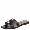 Hermes Black Leather Oran Flat Slides Size 38.5 For Women -Deals Hermes Store luxury women hermes used shoes p580370 005