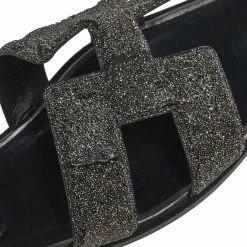 Hermes Black Glitter Oran Sandals Size 40 For Women -Deals Hermes Store luxury women hermes used shoes p580847 010