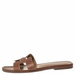Hermes Brown Leather Oran Flat Slides Size 37 For Women -Deals Hermes Store luxury women hermes used shoes p580934 004