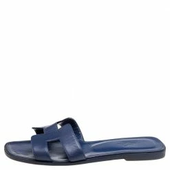Hermes Hermès Blue Leather Oran Flat Sandals Size 38.5 For Women -Deals Hermes Store luxury women hermes used shoes p584196 001