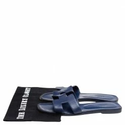 Hermes Hermès Blue Leather Oran Flat Sandals Size 38.5 For Women -Deals Hermes Store luxury women hermes used shoes p584196 005