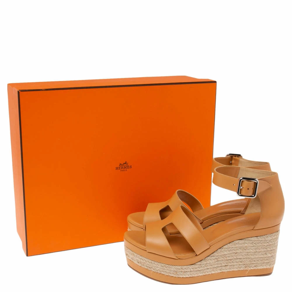 Hermes Hermés Light Orange Leather Ilana Espadrille Wedge Sandals Size 40 For Women 10 Hermes Hermés Light Orange Leather Ilana Espadrille Wedge Sandals Size 40 For Women - Image 8