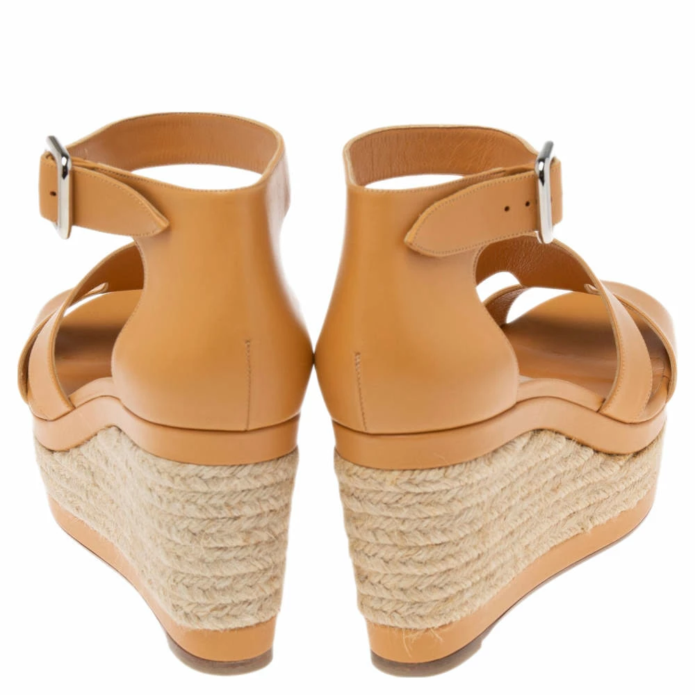 Hermes Hermés Light Orange Leather Ilana Espadrille Wedge Sandals Size 40 For Women 7 Hermes Hermés Light Orange Leather Ilana Espadrille Wedge Sandals Size 40 For Women - Image 5