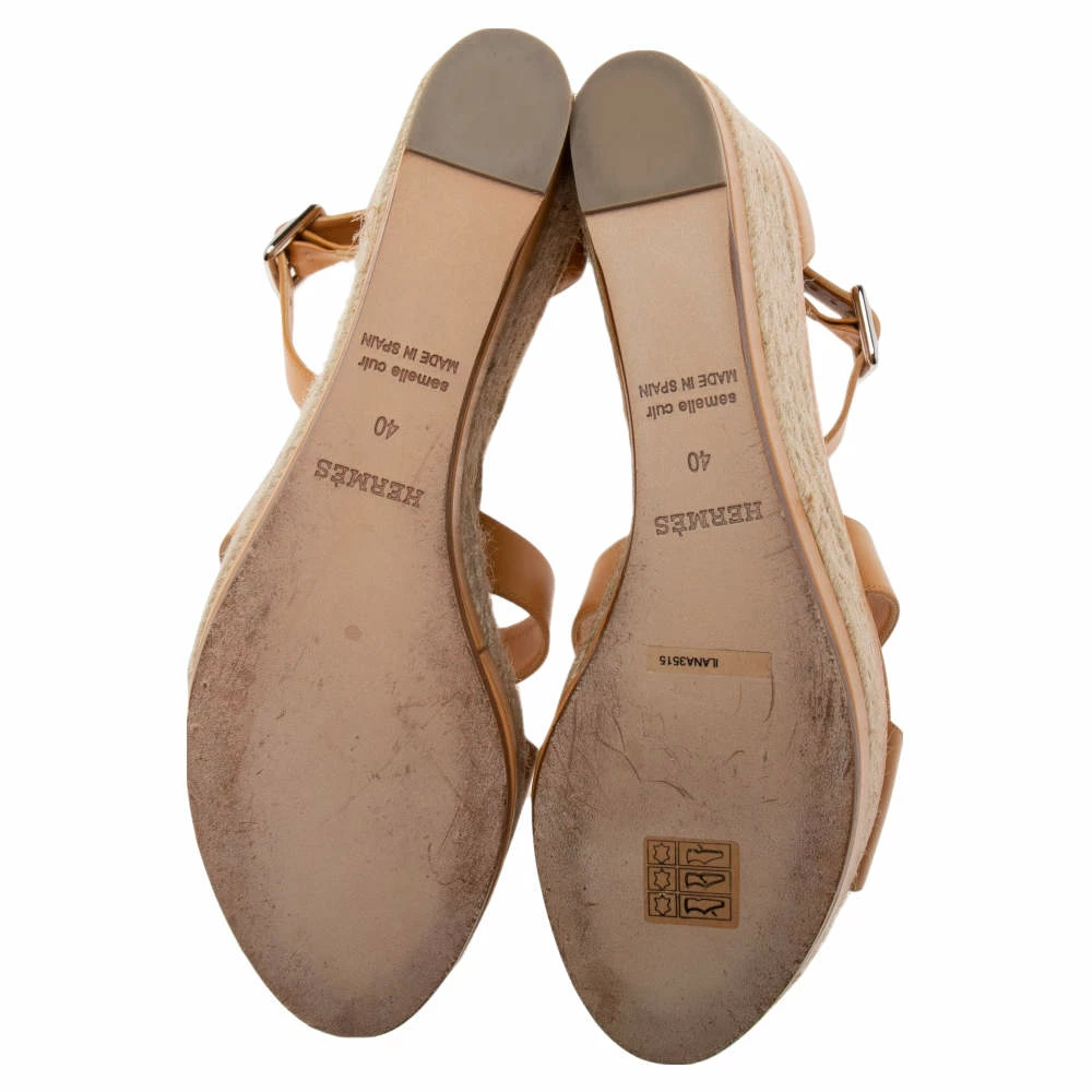 Hermes Hermés Light Orange Leather Ilana Espadrille Wedge Sandals Size 40 For Women 8 Hermes Hermés Light Orange Leather Ilana Espadrille Wedge Sandals Size 40 For Women - Image 6