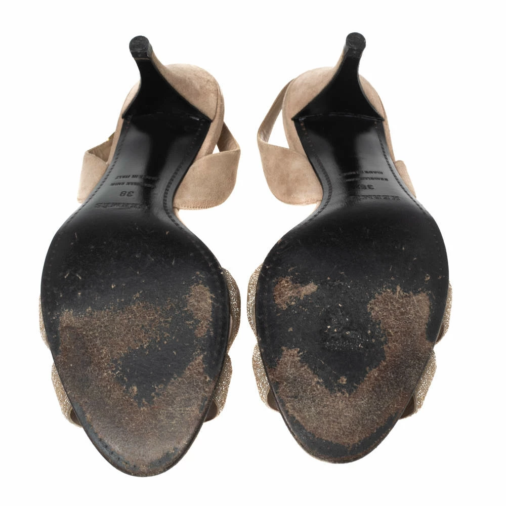 Hermes Rose Beige Suede Night Crystal Powder Slingback Sandals Size 38 For Women 8 Hermes Rose Beige Suede Night Crystal Powder Slingback Sandals Size 38 For Women - Image 6