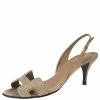 Hermes Rose Beige Suede Night Crystal Powder Slingback Sandals Size 38 For Women -Deals Hermes Store luxury women hermes used shoes p585463 008
