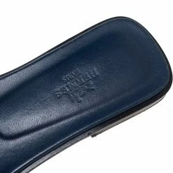 Hermes Navy Blue Leather Oran Flat Slides Size 37.5 For Women -Deals Hermes Store luxury women hermes used shoes p586579 004