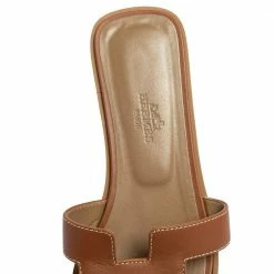 Hermes Brown Leather Oran Flat Sandals 36.5 For Women -Deals Hermes Store luxury women hermes used shoes p586708 004