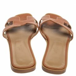 Hermes Brown Leather Oran Flat Sandals 36.5 For Women -Deals Hermes Store luxury women hermes used shoes p586708 005