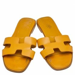 Hermes Yellow Leather Oran Flat Sandals Size 39 For Women 12 Hermes Yellow Leather Oran Flat Sandals Size 39 For Women -Deals Hermes Store luxury women hermes used shoes p586828 004