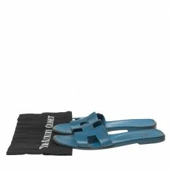 Hermes Blue Leather Oran Flat Sandals 39 For Women -Deals Hermes Store luxury women hermes used shoes p589120 011