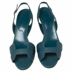 Hermes Teal Blue Leather Night Slingback Sandals Size 40 For Women -Deals Hermes Store luxury women hermes used shoes p589129 006