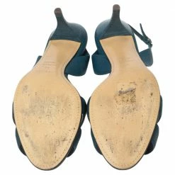 Hermes Teal Blue Leather Night Slingback Sandals Size 40 For Women -Deals Hermes Store luxury women hermes used shoes p589129 010