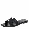 Hermes Black Crystal Suede Oran Flat Slides Size 37 For Women