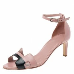 Hermes Pink/Black Leather Night Ankle Wrap Sandals Size 37.5 For Women