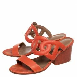 Hermes Orange Leather Brulee Peace Slide Sandals Size 38 For Women -Deals Hermes Store luxury women hermes used shoes p591762 002