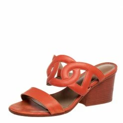 Hermes Orange Leather Brulee Peace Slide Sandals Size 38 For Women