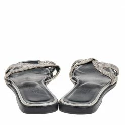 Hermes Silver Twisted Metal Thread Oran Flat Slides Size 36 For Women -Deals Hermes Store luxury women hermes used shoes p592437 003