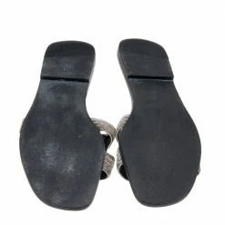 Hermes Silver Twisted Metal Thread Oran Flat Slides Size 36 For Women -Deals Hermes Store luxury women hermes used shoes p592437 008
