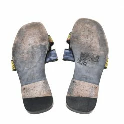 Hermes Black/Yellow Printed Satin Oran Slide Sandals Size 37 For Women -Deals Hermes Store luxury women hermes used shoes p592840 003