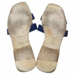 Hermes Blue Fabric Oran Flat Sandals 39 For Women -Deals Hermes Store luxury women hermes used shoes p592850 006