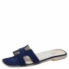 Hermes Blue Fabric Oran Flat Sandals 39 For Women