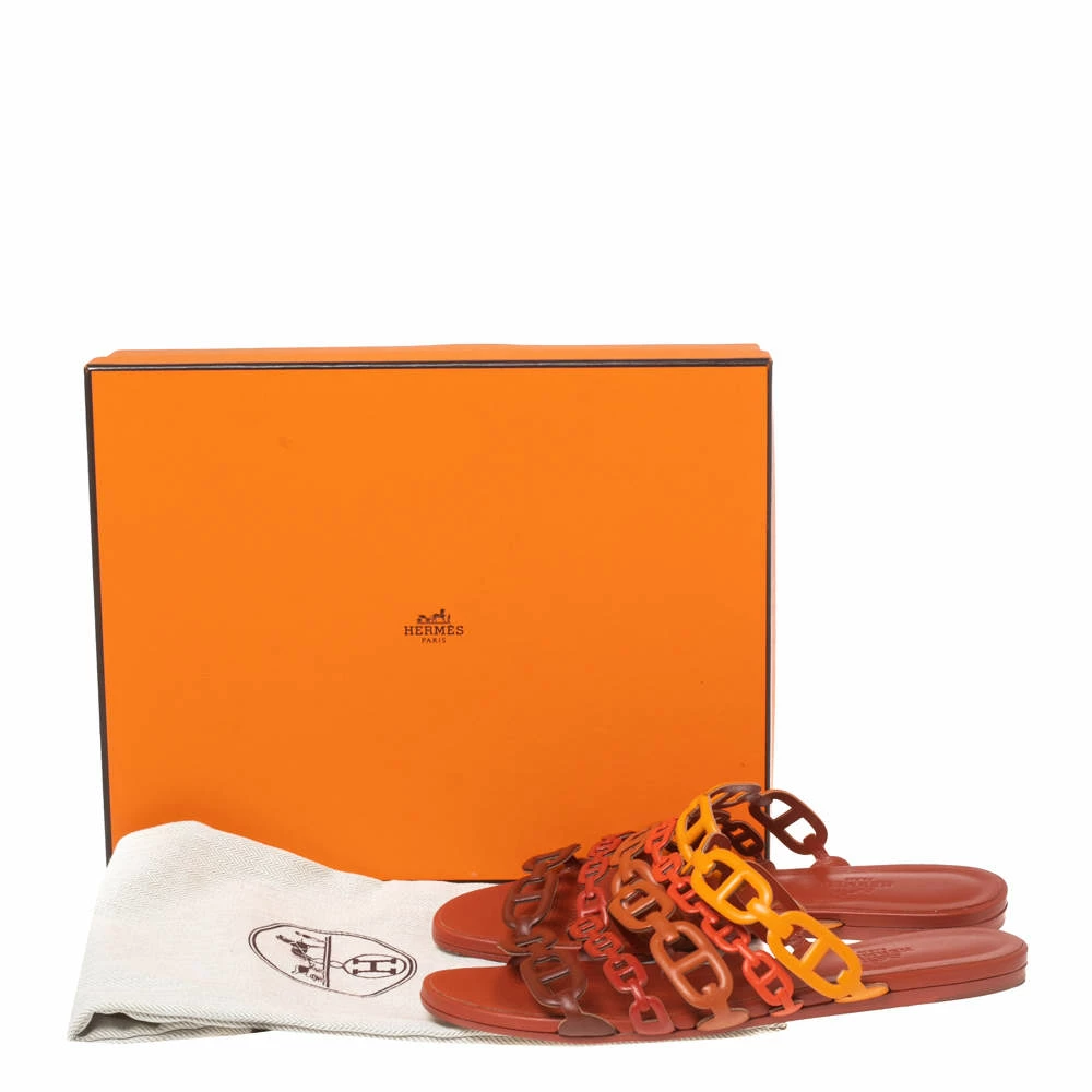 Hermes Tri Color Leather Chaine D'ancre Flat Slides Size 36 For Women 10 Hermes Tri Color Leather Chaine D'ancre Flat Slides Size 36 For Women - Image 8