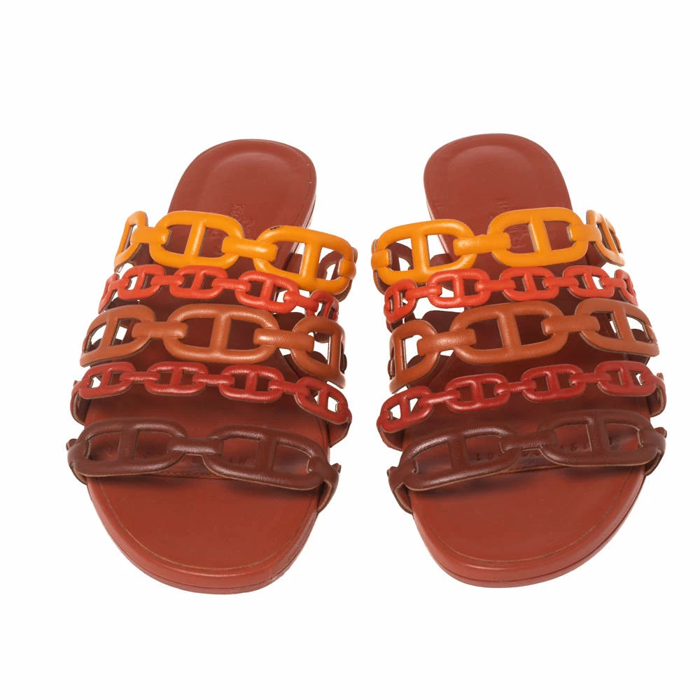 Hermes Tri Color Leather Chaine D'ancre Flat Slides Size 36 For Women 5 Hermes Tri Color Leather Chaine D'ancre Flat Slides Size 36 For Women - Image 3