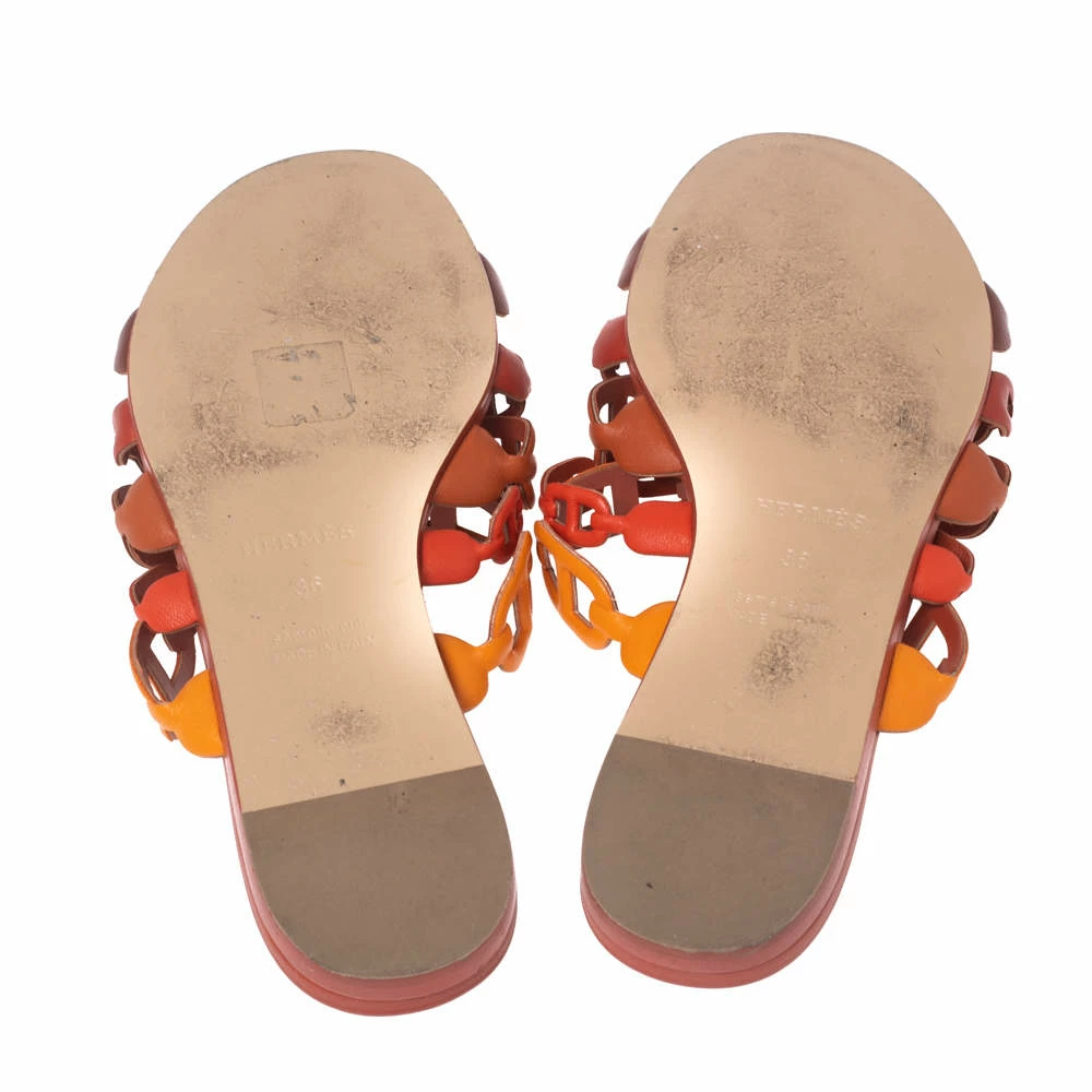 Hermes Tri Color Leather Chaine D'ancre Flat Slides Size 36 For Women 8 Hermes Tri Color Leather Chaine D'ancre Flat Slides Size 36 For Women - Image 6