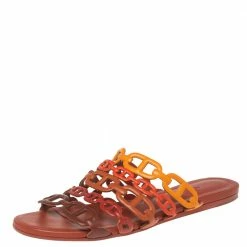 Hermes Tri Color Leather Chaine D'ancre Flat Slides Size 36 For Women