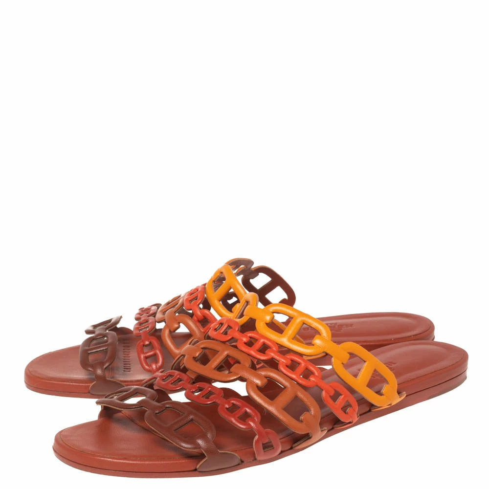 Hermes Tri Color Leather Chaine D'ancre Flat Slides Size 36 For Women 6 Hermes Tri Color Leather Chaine D'ancre Flat Slides Size 36 For Women - Image 4