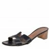 Hermes Black Leather Oasis Slide Sandals Size 40 For Women