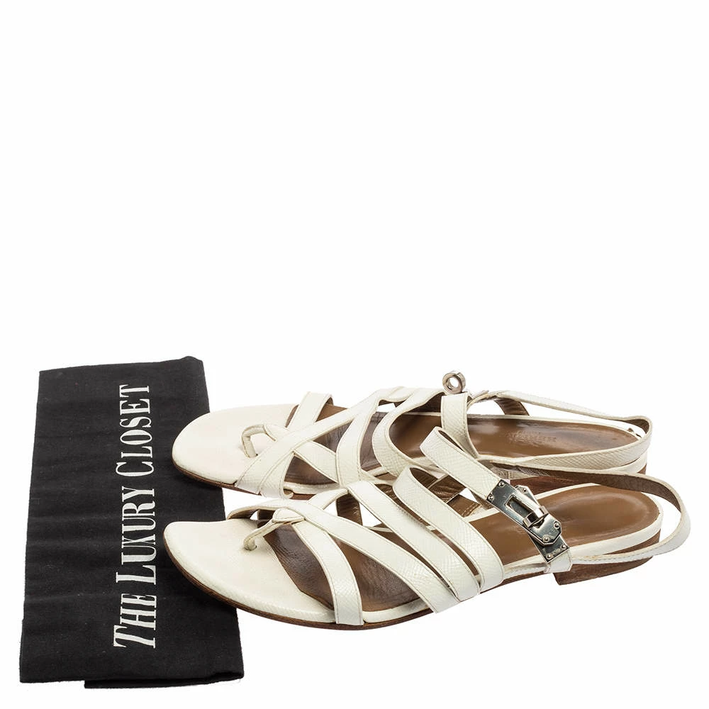 Hermes White Patent Leather Marine Strappy Flat Sandals Size 37 For Women 10 Hermes White Patent Leather Marine Strappy Flat Sandals Size 37 For Women - Image 8