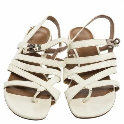 Hermes White Patent Leather Marine Strappy Flat Sandals Size 37 For Women 12 Hermes White Patent Leather Marine Strappy Flat Sandals Size 37 For Women -Deals Hermes Store luxury women hermes used shoes p594863 002