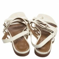 Hermes White Patent Leather Marine Strappy Flat Sandals Size 37 For Women 14 Hermes White Patent Leather Marine Strappy Flat Sandals Size 37 For Women -Deals Hermes Store luxury women hermes used shoes p594863 004