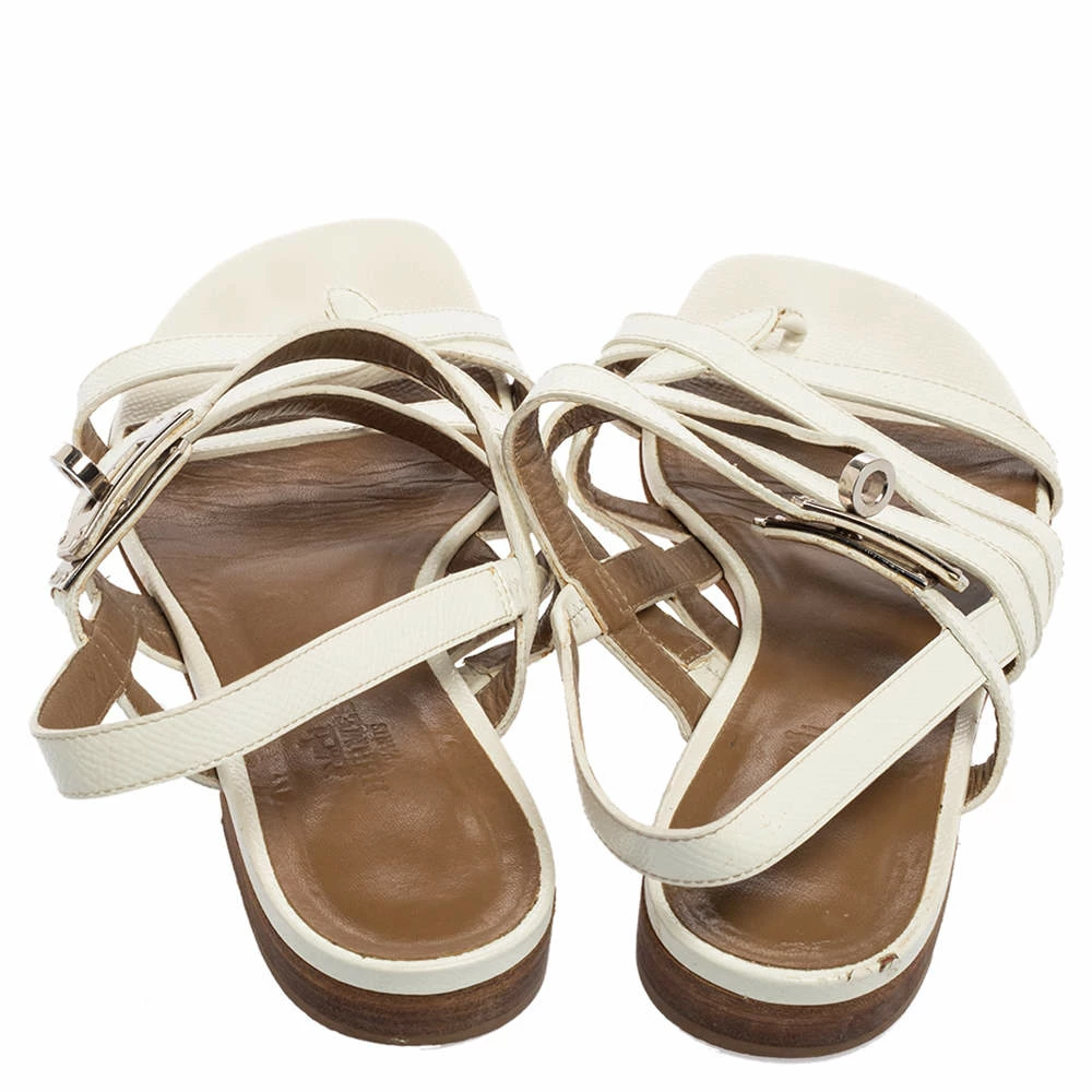 Hermes White Patent Leather Marine Strappy Flat Sandals Size 37 For Women 7 Hermes White Patent Leather Marine Strappy Flat Sandals Size 37 For Women - Image 5