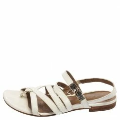 Hermes White Patent Leather Marine Strappy Flat Sandals Size 37 For Women
