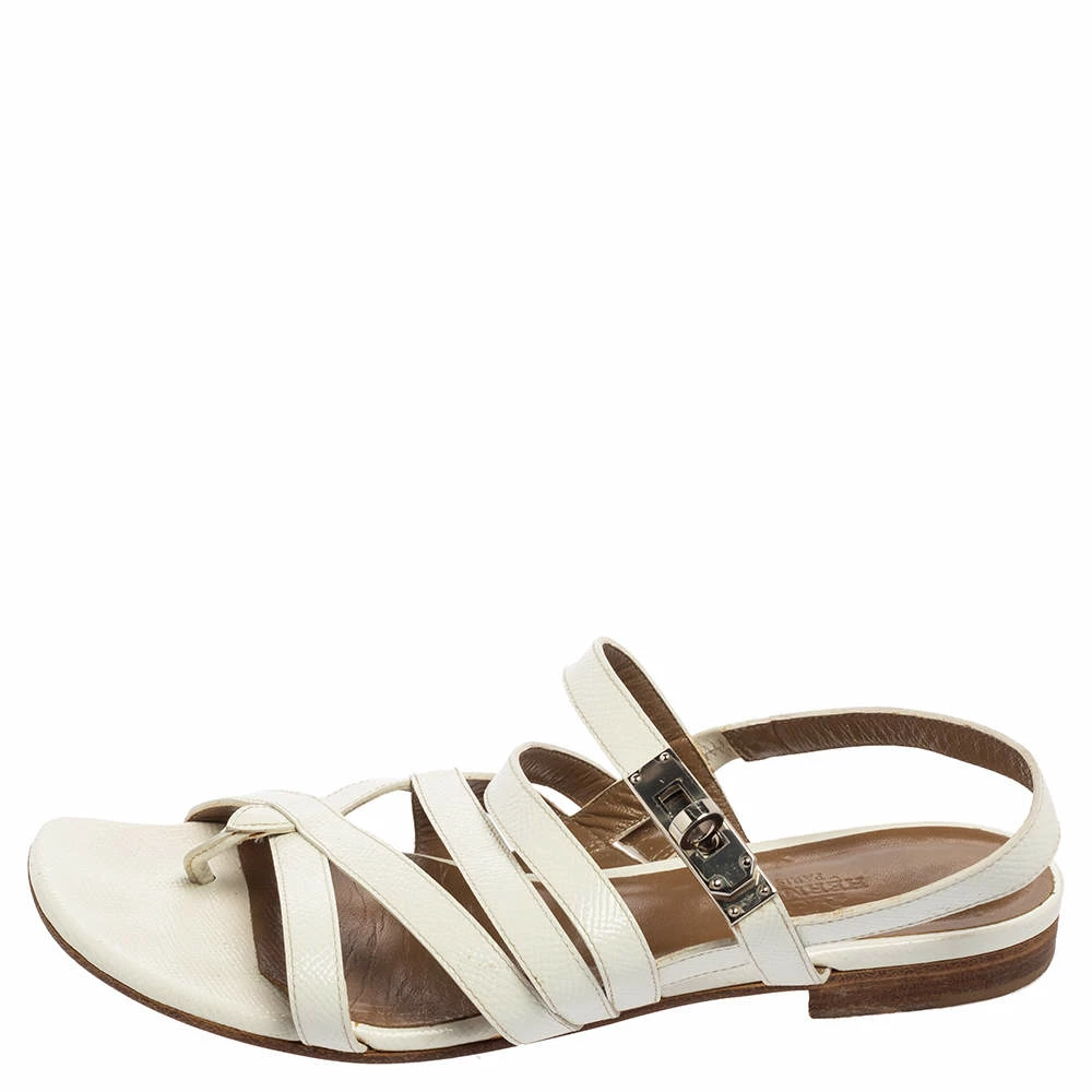 Hermes White Patent Leather Marine Strappy Flat Sandals Size 37 For Women 3 Hermes White Patent Leather Marine Strappy Flat Sandals Size 37 For Women