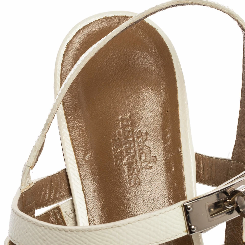 Hermes White Patent Leather Marine Strappy Flat Sandals Size 37 For Women 9 Hermes White Patent Leather Marine Strappy Flat Sandals Size 37 For Women - Image 7