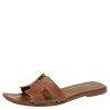 Hermes Brown Leather Oran Flat Slides Size 41.5 For Women -Deals Hermes Store luxury women hermes used shoes p594878 003