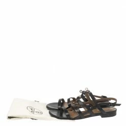 Hermes Black Leather Marine Strappy Flat Sandals Size 41 For Women -Deals Hermes Store luxury women hermes used shoes p594908 003