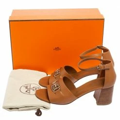 Hermes Tan Leather Viaggio Ankle-Strap Sandals Size 38 For Women -Deals Hermes Store luxury women hermes used shoes p595727 001