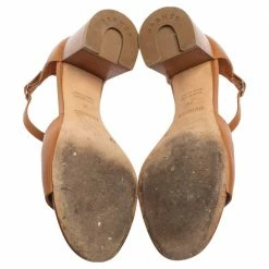 Hermes Tan Leather Viaggio Ankle-Strap Sandals Size 38 For Women -Deals Hermes Store luxury women hermes used shoes p595727 002