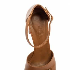 Hermes Tan Leather Viaggio Ankle-Strap Sandals Size 38 For Women -Deals Hermes Store luxury women hermes used shoes p595727 009