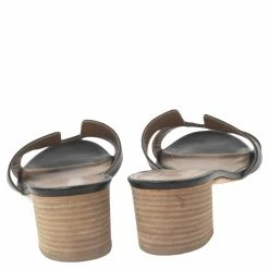 Hermes Black Leather Oasis Block Heel Slide Sandals Size 41 For Women -Deals Hermes Store luxury women hermes used shoes p596611 004