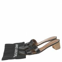 Hermes Black Leather Oasis Block Heel Slide Sandals Size 41 For Women -Deals Hermes Store luxury women hermes used shoes p596611 007